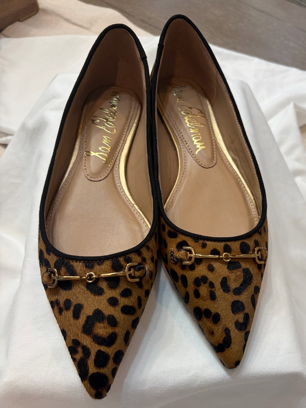 Sam Edelman Leopard-Print Pointed Toe Flats with Gold Horsebit